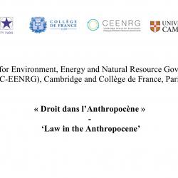 Workshop: 'Law in the Anthropocene', Friday 30 September and Saturday 1 October