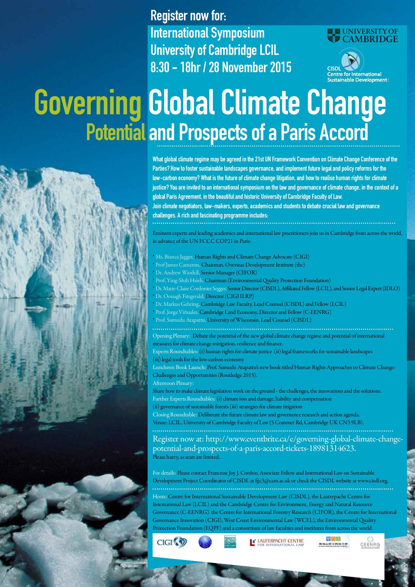 Cambridge Symposium on Governing Global Climate Change - 28 Nov 2015