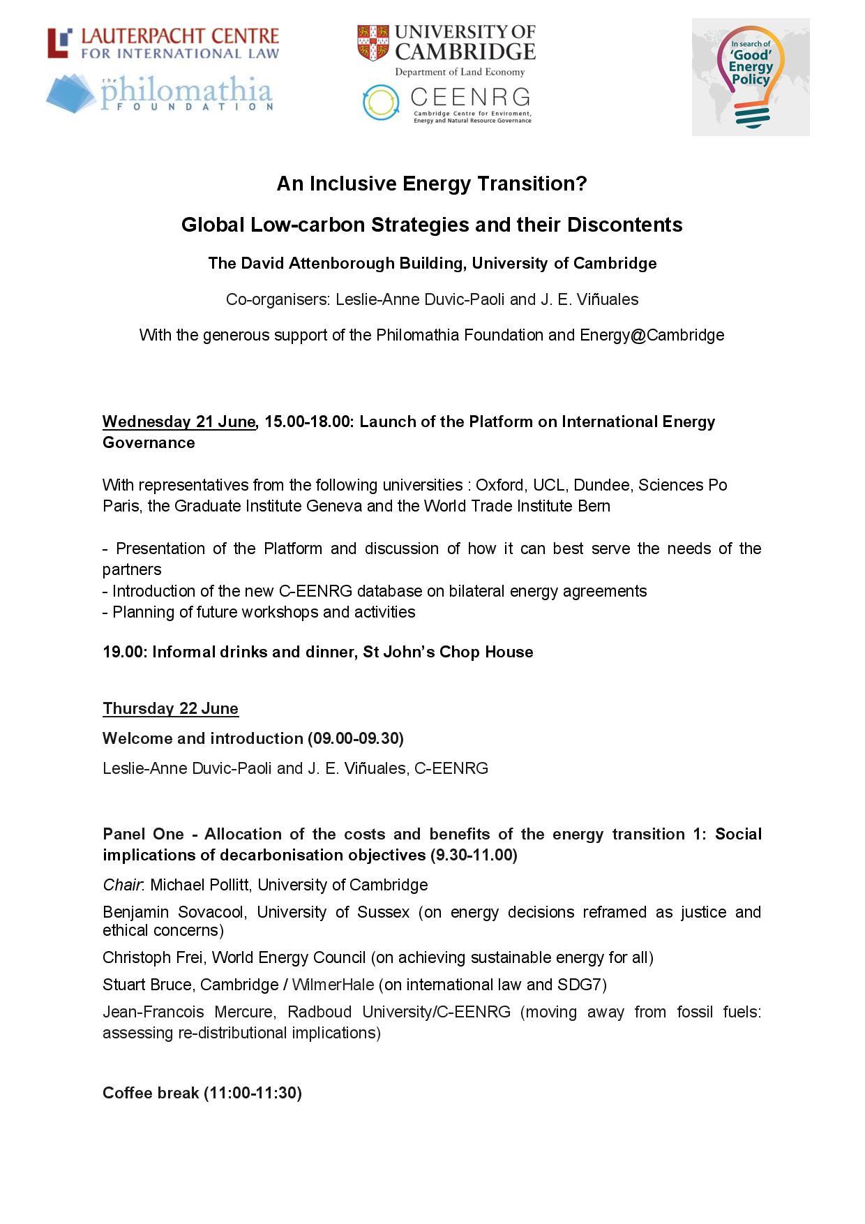 Workshop 'An Inclusive Energy Transition?' - 22 June